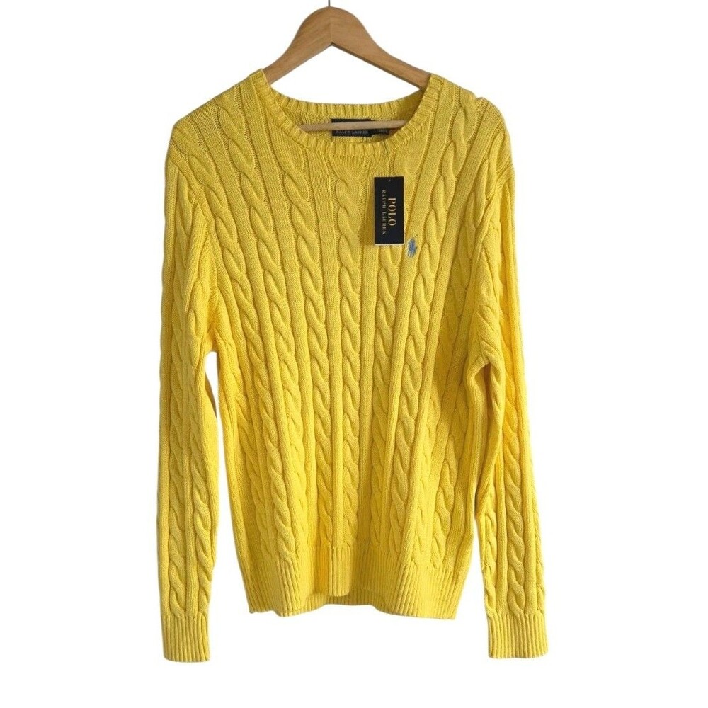 NWT Polo Ralph Lauren Cable Knit Sweater Yellow 100% Cotton  Men Size Large